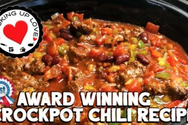 Crockpot Chili Recipe - Award Winning Chili Recipe | Potluck Recipes | Cooking Up Love