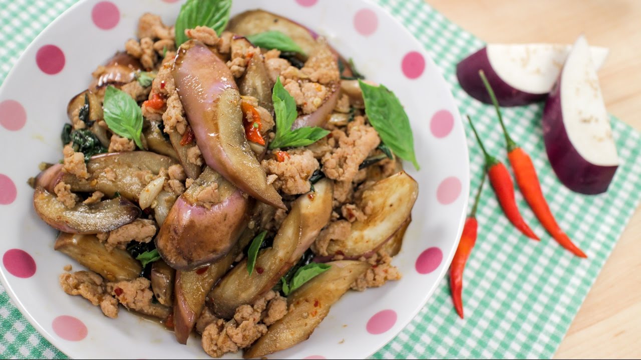 Eggplant w/ Basil & Chili Paste StirFry Recipe มะเขือยาวผัดพริกเผา