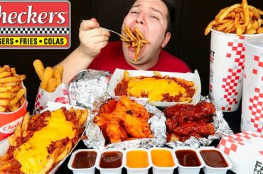 Chili Cheese Fries, Fried Mozzarella, Cheeseburger, Cheesy Fries • Checkers Drive-Thru • MUKBANG