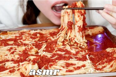 ASMR ENOKI MUSHROOM IN CHILI SAUCE | Real Crunchy Eating Sounds| No Talking| EM CUTI ASMR