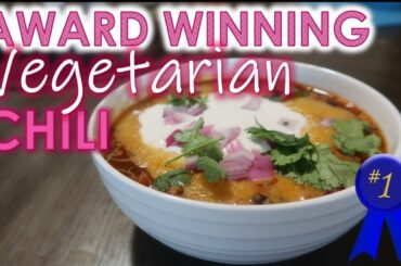 Vegetarian Chili Recipe (AWARD WINNING) | Shown on stove w/ optional pressure cooker instruction