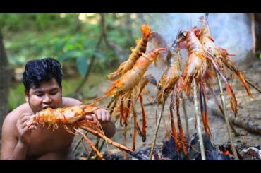Cooking Blue GrayFish Lobster with Chili Sauce - Grilled GrayFish eat with Spicy Sauce in Forest