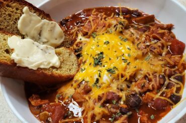 Ninja Foodi Leftover Turkey Chili with Low Carb Corn Free Cornbread