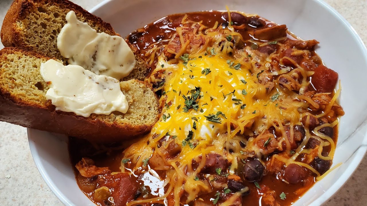 Ninja Foodi Leftover Turkey Chili with Low Carb Corn Free Cornbread