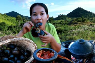 Awesome cooking snail Recipe -snail with chili sauce eating delicious -cooking in forest