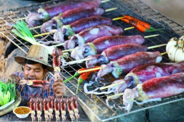 Cooking Octupos BBQ Recipe - Grilled Squid bbq eat with Chili Sauce