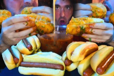 HOT DOG CHILI CHEESE SAUCE PARTY !!! ASMR No Talking | Nomnomsammieboy