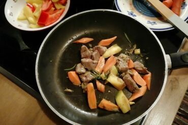 Beef sausage vegetables chili stir fry