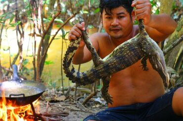Cooking Crocodile meat bbq - Grilled Crocodile bbq - cook Crocodile meat Soup