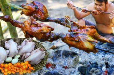 Cooking Quails Red egg bbq - Grilled Quails bird bbq eat with Chili sauce