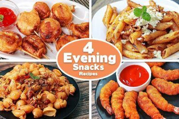 4 Easy Snacks Recipes | Chicken Pasta | Japanese Ebi | Red Sauce Pasta | Sausage Lollipop | Toasted