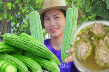 Yummy cooking soup bitter melon fruit - Primitive Survival Cooking | Village Life TV