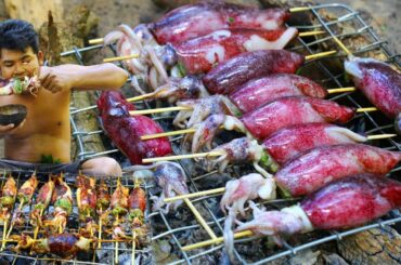 Cooking Squid bbq with chili Sauce - Grilled Squid bbq Recipe