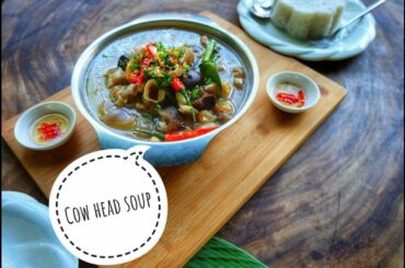 Cow Head Soup Cooking Recipe with Vegetables and Chili Sauce
