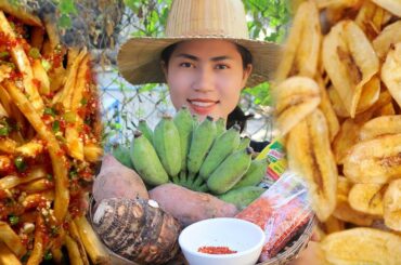 Yummy cooking fried banana and potatoes recipe - Popular cooking videos | Village Life TV