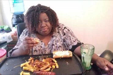 Cheese Stuffed Bacon Wrapped Slaw Dogs and Chili Cheese Fries Mukbang