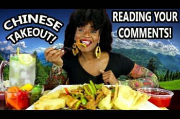 CHINESE TAKEOUT MUKBANG! CHILI BEEF STIR FRY, EGG ROLLS, FRIED RICE, & CRAB RANGOONS!