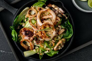Garlic and Chili Squid With Bok Choy