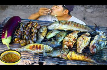 Cooking Snial,Fish,Egg plant eat with Chili Sauce - Cook Snail for Food