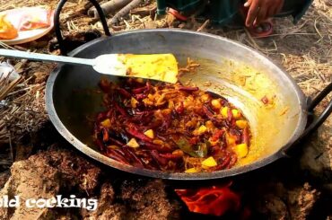 Old Calture village food coocking in the mango field - chicken chili cooking