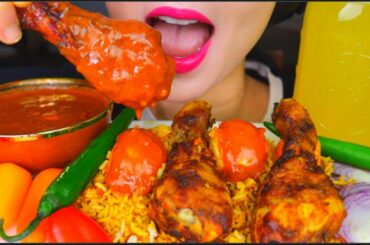 ASMR SPICY CHICKEN BIRYANI, EGG CURRY, ONION, CHILLI, PEPPERS, PINEAPPLE JUICE | 咀嚼音 먹방