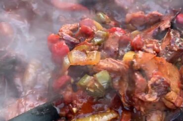 Brisket chili simmering