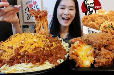 KFC Chili Cheese Chicken Taco & Chili Cheese Spaghetti! Hot & Crispy Fried Chicken & Pasta Mukbang