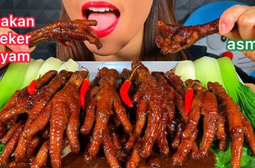 EATING BRAISED CHICKEN FEET HOT CHILI BOK CHOY *MAKAN CEKER AYAM ASMR Real Sounds