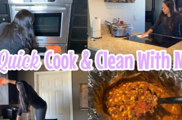 QUICK COOK AND CLEAN WITH ME | KITCHEN CLEANING MOTIVATION | CHILI CROCKPOT RECIPE