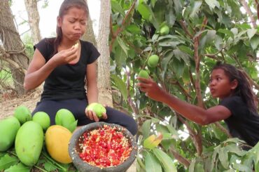 Natural Sour Green mango and Ripe mango with Salt & Hot Chili for Lunch