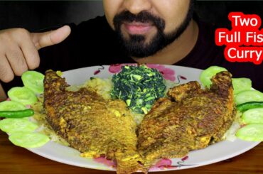 Two Full Fish Curry,Spinach,Rice,Cucumber,Green chili Eating | Mukbang Eating Show with Sound |