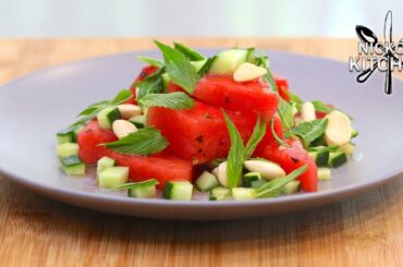 Salted Watermelon Salad with Mint, Almond, Cucumber & Chilli
