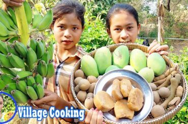 Village Cooking: Cook Chili Sauces​​ recipe for Eating with Mango, Tamarind, Banana and Sapodilla