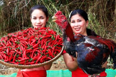 Yummy  two sister cooking chicken with chili recipe and eating - Cooking food Ep40