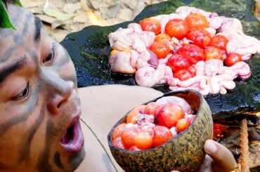 Cooking Egg Chicken Recipe - Grilled Red Eggs on Rock With Chili Sauce