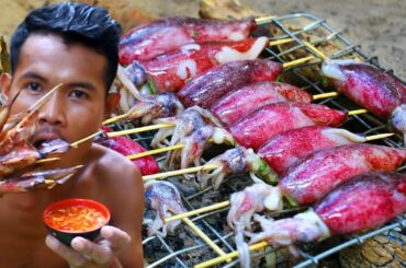 Cooking Squid bbq with chili Sauce - Grilled Squid bbq Recipe