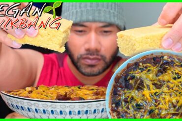 Homemade Chili with Cornbread | VEGAN MUKBANG | PitaChew