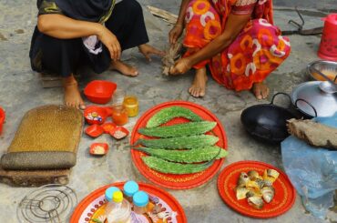 Village Food | Fish and Bitter Gourd Masala Curry Recipe | Grandmother Recipes