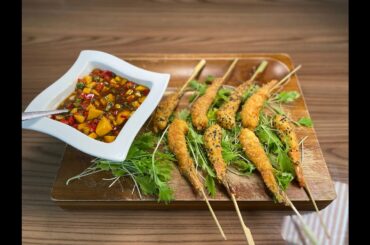 Cooking With Val: Fried Shrimp on a Stick with Mango Chili Salsa!