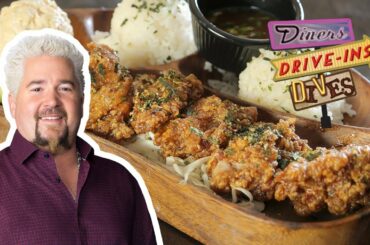 Guy Fieri Tries Hawaiian Garlic Furikake Chicken (from #DDD) | Food Network
