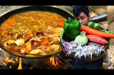 Cooking Shrimp,Squid Curry Recipe - Cook Curry Squid,Octupos Soup for Delicipus Lunch