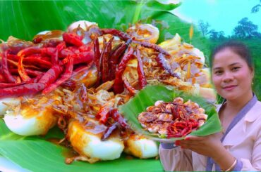 Food My Local Village - Fried Eggs Spicy Recipe With Dry Chili So Delicious