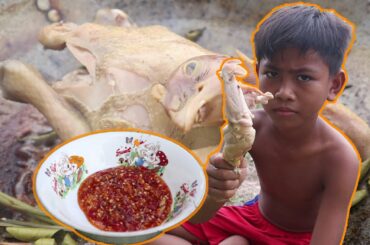 Roast Chicken with Coconut and Eat with Chili sauce - outdoor cooking