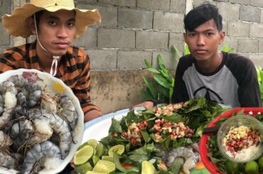 Yummy Eating Shrimp with Vegetable - How to Make Shrimp Salad with Chili Recipe