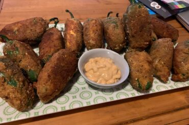 [Homemade] Jalapeño Poppers: Cream cheese filling (seasoned with salt, pepper, paprika) with green capsicums, onions and Birdseye chillies diced thinly and folded through the filling, which gives it incredible FLAVOUR an amazing fresh texture. Full recipe in comments