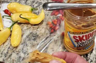 Sugar rush peach peppers with peanut butter...don't knock it until you try it!