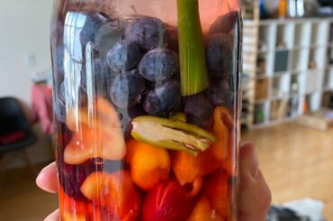 Fermenting my next hot sauce; habaneros, serranos, blueberries, and cherries