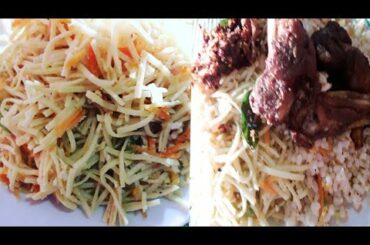 fried rice, noodles,chicken,chili paste | eating delicious spicy rice with noodles