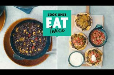 Cook Once, Eat Twice: Instant Pot Black Bean Chili/Black Bean Tostada Pizzas - Savory