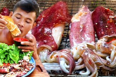 Cooking Squid bbq with chili Sauce - Grilled Squid bbq Recipe